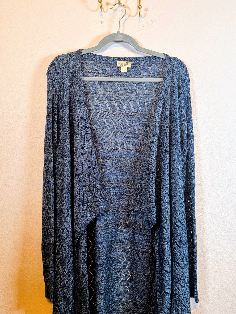 One World Open-Front Blue Knit Cardigan Sweater Asymmetrical. Size XXL